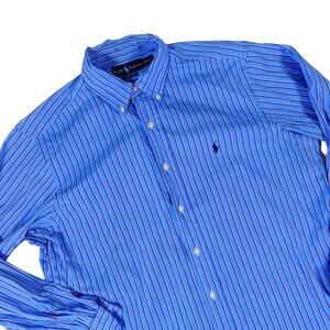 Ralph Lauren Vintage Y2K 90s Blue Striped Button Up Long Sleeve Shirt 16.5 Large